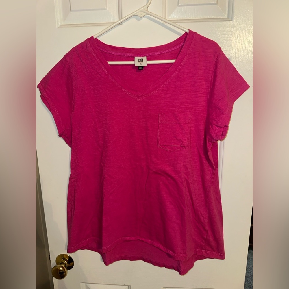 CAbi Bright Pink V-Neck Short Sleeve Tee
